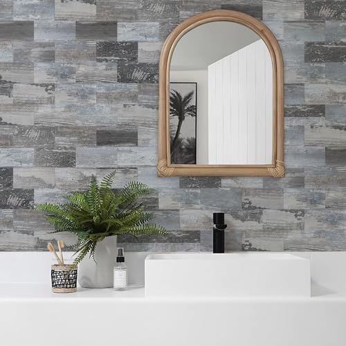 Vamos Tile 100-Pack Peel and Stick Backsplash Tile,3" x 6" PVC Subway Tile - color: Distressed Wood