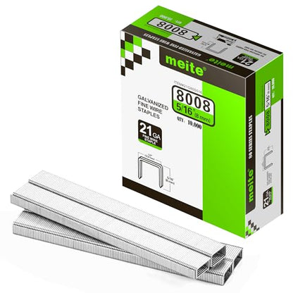 meite 21GA Galvanized Upholstery Staples, 1/2" Crown, 5/16" Leg, 10 Boxes - size: 5/16" (8 mm), style: 1 Case (10 Boxes)