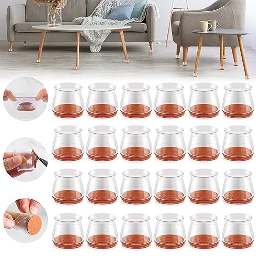 Upgraded Silicone Chair Leg Floor Protectors for Hardwood Floors, Furniture Sliders, Felt Bottom Furniture Pads, Round&Square Cap Covers to Scratch and Reduce Noise, Transparent, 24pcs - color: Transparent-24pcs, size: Universal Medium(Fit:1.18"-1.57")
