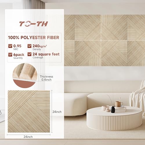 TO-TH Sound Absorbing Panels Self-Adhesive Acoustic Panel 6Pack, Rustic Oak - color: Rustic Oak