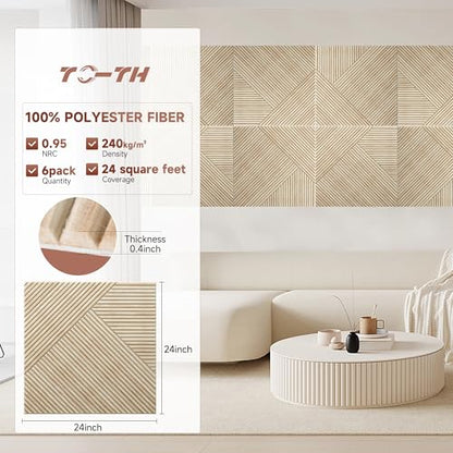 TO-TH Sound Absorbing Panels Self-Adhesive Acoustic Panel 6Pack, Rustic Oak - color: Rustic Oak