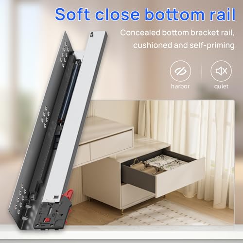 22 Inch Soft Close Undermount Drawer Slides for Frameless Cabinets - color: Soft Close Without Bracket, size: 22 Inch (550 mm)