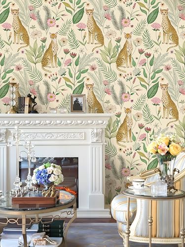 Floralplus Peel and Stick Wallpaper Leopard Removable Wallpaper - color: Beige, size: 17.5" x 118"