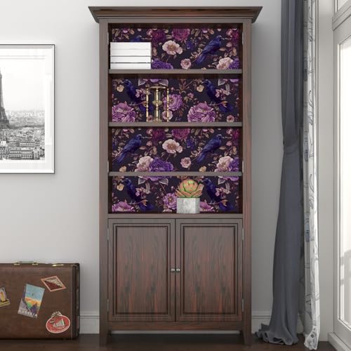 Laatse Gothic Dark Purple Crow Floral Wallpaper Peel and Stick 17.5"x393" - color: Dark Purple, size: 17.5" x 393"