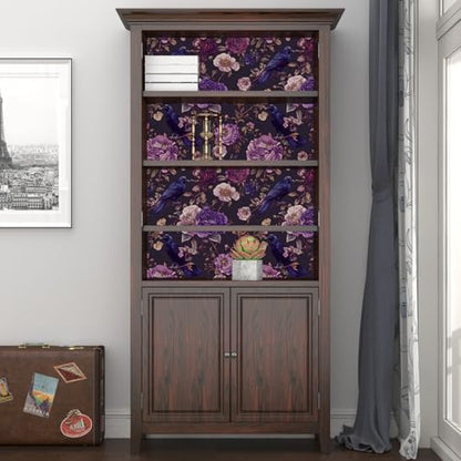 Laatse Gothic Dark Purple Crow Floral Wallpaper Peel and Stick 17.5"x393" - color: Dark Purple, size: 17.5" x 393"