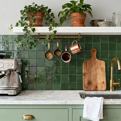 24 Sheets Peel and Stick Backsplash Tiles, 6x6 Inch Self-Adhesive 3D Square Wall Tile Stickers for Kitchen, Bathroom, RV, Countertops, Furniture, Stairs, Green - color: Green