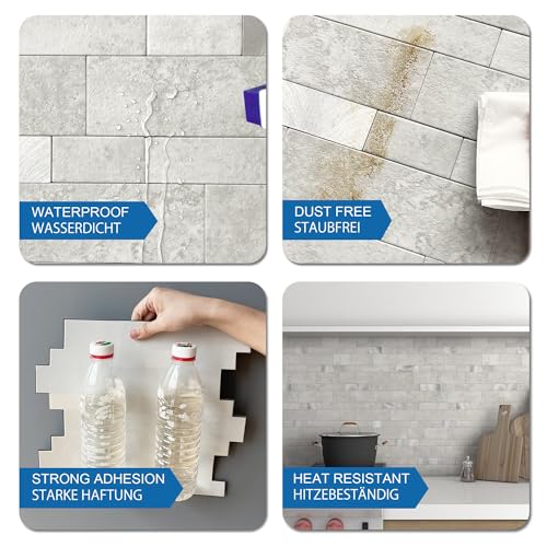 Stone Peel Stick Backsplash Tiles Kitchen Wall Cement Grey 5pcs - color: Cement Grey, size: 5sheets