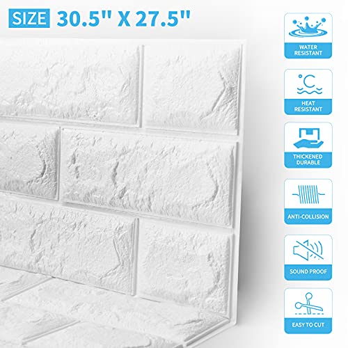 Art3d 20-Pack Durable Faux Brick Peel and Stick 3D Wall Panels, White - color: White, size: 20pcs-30.5x27.5inch