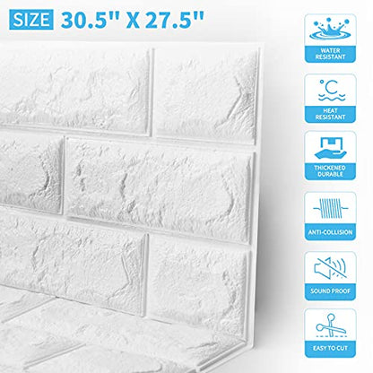 Art3d 20-Pack Durable Faux Brick Peel and Stick 3D Wall Panels, White - color: White, size: 20pcs-30.5x27.5inch