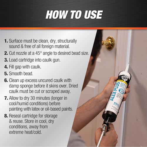 DAP Alex Plus Acrylic Latex Caulk, White, 10.1 Oz (7079818152) (Pack of 2) - size: 10.1 Oz (Pack of 2)