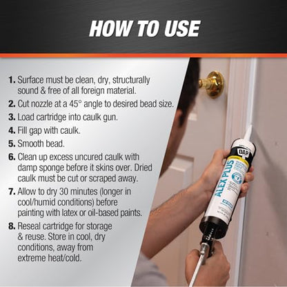 DAP Alex Plus Acrylic Latex Caulk, White, 10.1 Oz (7079818152) (Pack of 2) - size: 10.1 Oz (Pack of 2)