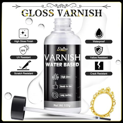 Gold Leaf Gilding Adhesive Kit - 3.5oz Water Based Glue and 3.5oz Varnish with Brush, Gold Foil Sheets 100 pcs, Gilding Adhesive Set for Foil Arts, Crafts, Painting, Furniture and Decoration