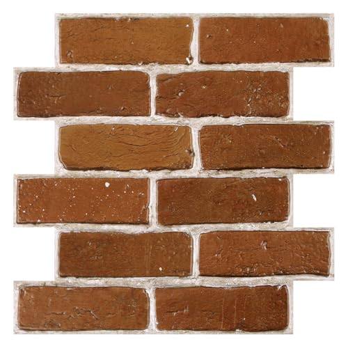 COMSTICKC 3D Peel and Stick Faux Brick Wall Panels for Quick DIY Wall Decor - color: Red Brown