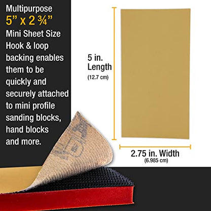 Dura-Gold Premium 5" x 2.75" Gold Sandpaper Sheets, 180 Grit (Box of 40) - style: 180 Grit