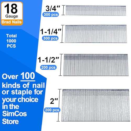 18 Gauge Brad Nails 4 Sizes (2",1-1/2",1-1/4",3/4"),3000-Pack - size: Assembly 1000 (Pack of 3)