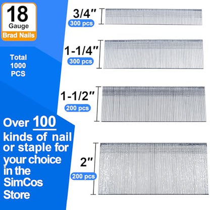 18 Gauge Brad Nails 4 Sizes (2",1-1/2",1-1/4",3/4"),3000-Pack - size: Assembly 1000 (Pack of 3)