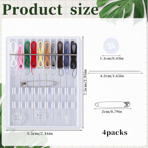 4 Pack Mini Sewing Kit Travel Size, Prethreaded Sewing Kits