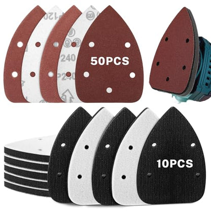 60 Pcs Detail Sanding Pad Include 10 Pcs Detail Foam Sanding Pad and 50 Pcs Assorted Mouse Detail Sander Sandpaper 40 80 120 180 240 Grits for Detail Sanding