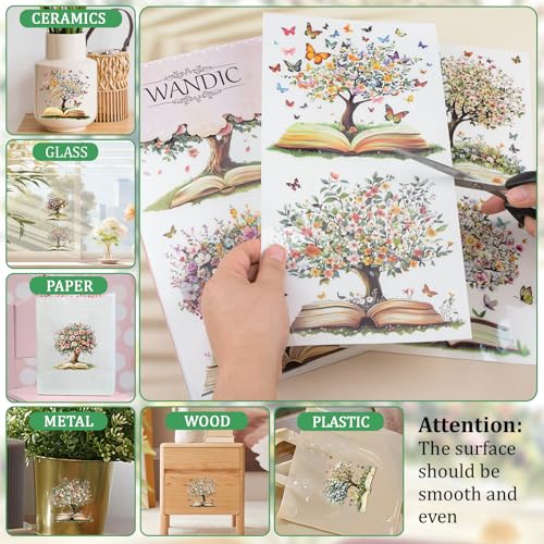 WANDIC 3 Sheets Rub on Transfer Stickers, Tree of Life Pattern Furniture Transfers Book Tree Butterfly Transfers Decal for Photo Albums Scrapbooking,15 * 30cm - color: Tree