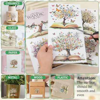 WANDIC 3 Sheets Rub on Transfer Stickers, Tree of Life Pattern Furniture Transfers Book Tree Butterfly Transfers Decal for Photo Albums Scrapbooking,15 * 30cm - color: Tree