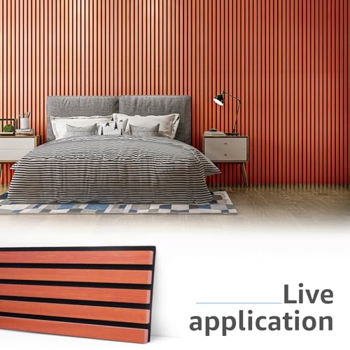 Art3d 4-Pack Fluted Acoustic Wood Slat Wall Panel, 107 x 8 Inch, Cherry - color: Cherry, size: 4pcs - 107＊8in.