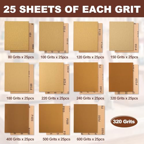 SPEEDWOX 1/4 Sheet Sandpaper Sheets 25PCS Premium Sand Paper 320 Grit Sanding Sheets 5.5" x 4.5" Sandpaper for Wood Metal Automotive Furniture Woodworking Clip-On, Hand Sanding Blocks - style: 320 Grits