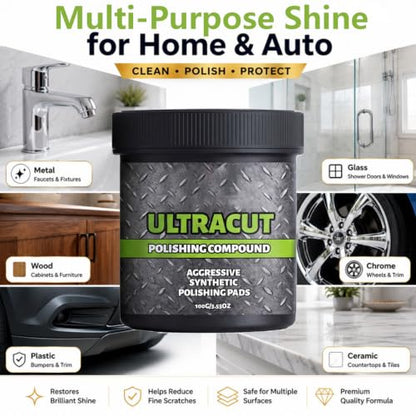 All-in-One Surface Restoration Polish with Pad, Multi-Surface Scratch Remover Compound, High Gloss Finish, Polish & Surface Protection, for Leather Wood Marble Metal Stone and More