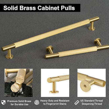QOGRISUN 2-Pack Solid Brass Extra Long Cabinet Pulls, 10-Inch Gold Handles - size: 10-Inch(256mm)Hole Centers Bar Pull