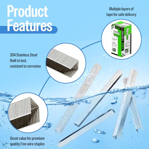 meite 71/10 22 Gauge 304 Stainless Steel Upholstery Staples, 3/8-Inch Crown with 3/8-Inch Leg Length, Heavy Duty Staples for Construction, Furniture, Crafts & DIY Projects (5 Boxes) - size: 3/8" (10 mm), style: 5 Boxes