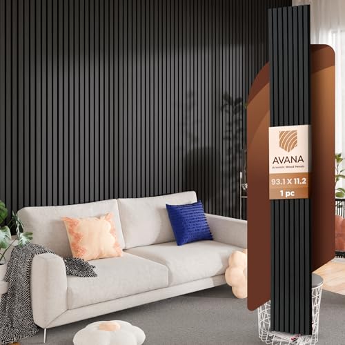 Avana Modern Acoustic Wood Wall Panels –93.2x11.25 Inch Panels – Fits 94x12 Layout – Black Oak Acoustic Panel 1 PC – Wall Panels For Interior Wall Decor For Homes, Offices –Durable Wood Panel For Wall - color: Black, size: 94X11 (1 PC)