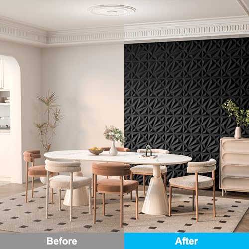 Art3d 33-Pack Accent 3D Textured Wall Panels, 11.8 x 11.8 in, Black - color: Black