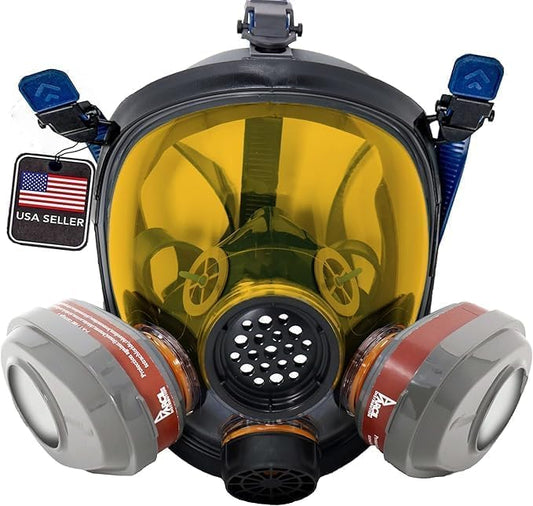 Parcil Distribution Full Face Respirator Mask - Air Purifying, Organic Vapor & Particulate - Industrial Use - CE Tested - color: Pd-101 Light Amber