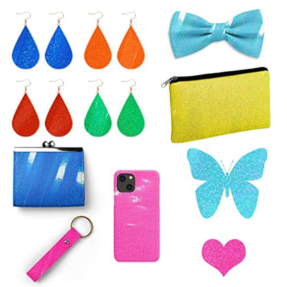 HYANG Holographic Mirror Fine Laser Flash Crystal Pink PU Faux Leather 1 Roll 12"X53"(30cmX135cm), Faux Leather Very Suitable for Leather Earrings, Bows, Handbag ，Sewing ，Crafts Making - color: Pink