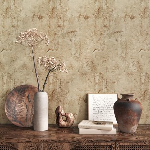 VEELIKE Aged Tan Concrete Wallpaper Peel and Stick Textured Distressed Concrete Look Wallpaper for Bedroom Living Room 15.7''x118'' Removable Waterproof Stone Contact Paper for Accent Wall Countertops - size: 15.7" x 118"
