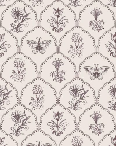 Jeweluck Floral Peel and Stick Wallpaper Butterfly Wallpaper 16.9”x118.1” - color: Brown