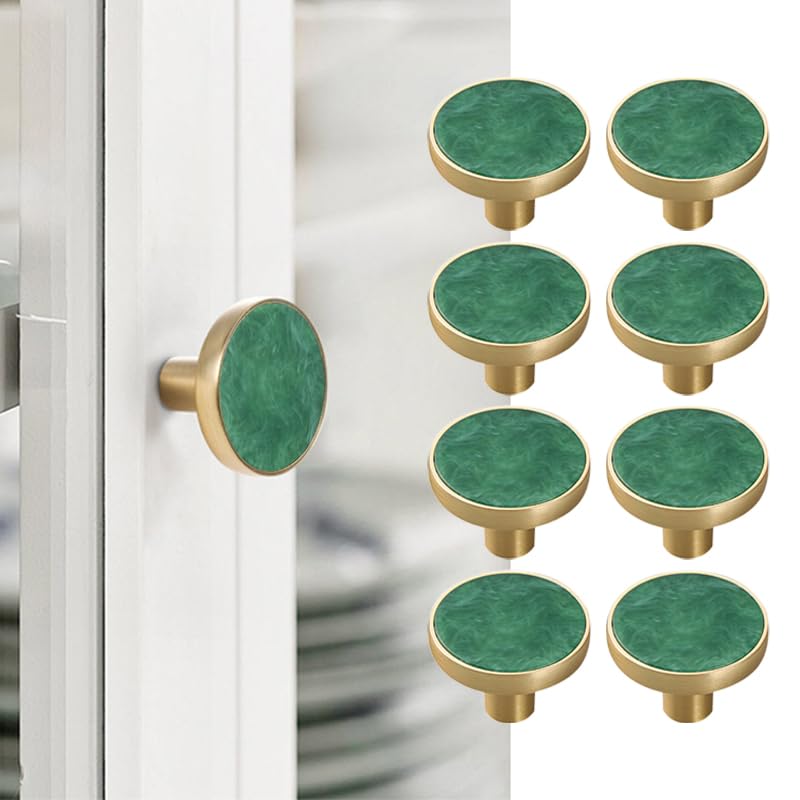 8 Pack Cabinet Knobs & Drawer Pulls, 32mm Classic Round Cabinet Hardware with Screws, Modern Simple Design for Kitchen Dresser Cupboard Office Drawer and Door Handles, Green