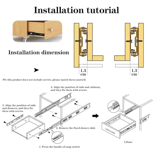 Drawer Slides 2Pcs 8 Inch, Undermount Heavy Duty Drawer Slides for Cabinets, Dresser Drawers, Slide-Out Keyboard Tray, Table Drawers, Shelves, Nightstand and So On