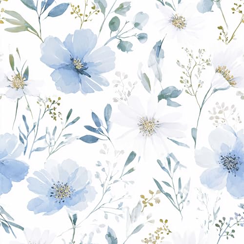 Light Blue Floral Peel and Stick Wallpaper, 17.7in x 70.8in - color: Light Blue & White, size: 17.7" x 70.8"