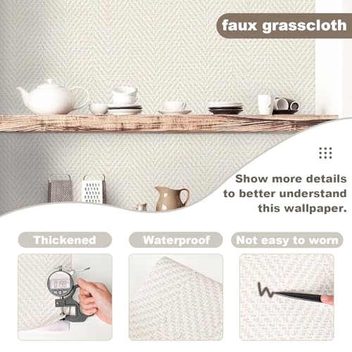 Rugreat Striped Grasscloth Wallpaper Peel and Stick Textured 78.8L 17.3W - size: 17.3" x 78.8"