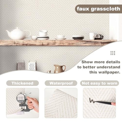 Rugreat Striped Grasscloth Wallpaper Peel and Stick Textured 197L 17.3W - size: 17.3" x 197"