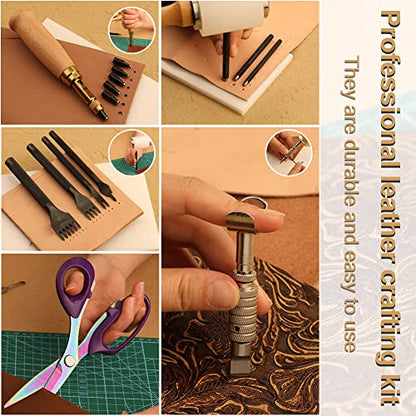 Tikjiua 456Pcs Leather Tooling Working Kit, Leather Crafting Tools with Bag - size: 456 Pcs