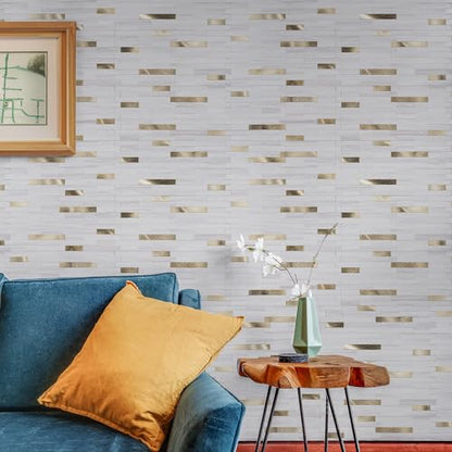 StyloVue 20 Sheets Peel and Stick Backsplash for Kitchen, 2026 Upgraded Dolomite Star Gray with Metal Gold Look Stick on Tile Upgrade Your Kitchen Backsplash, RV, Fireplace - color: Dolomite Star Gray With Metal Gold
