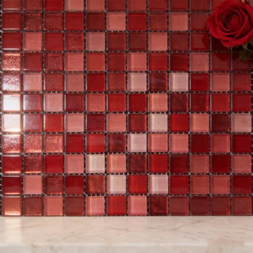 Geesatis Red Peel and Stick Backsplash,Self-Adhesive Removable Wall Tiles - color: Red