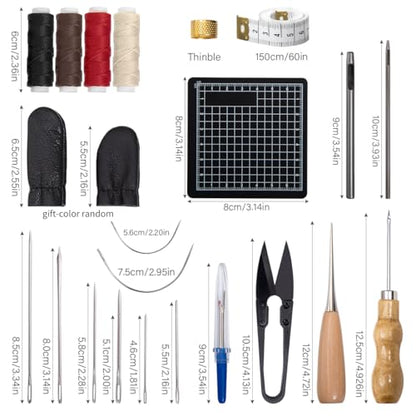 WUTA Leather Sewing Kit, Leather Stitching Kit with Sewing Awl, Needles, Waxed Thread, Upholstery Repair Kit, Heavy Duty Sewing Tools for Hand Stitching Car Seats, Sofa, Carpets, Shoes, DIY Craft - color: Set b