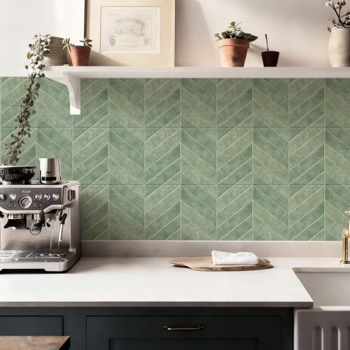 10 Sheets Thicker Design Peel and Stick Backsplash, 3D Self Adhesive Peel and Stick Wall Tile Backsplash for Kitchen, Bathroom, 11.4"x9.1", Light Green - color: Light Green