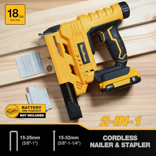 2-in-1 Cordless 18GA Brad Nailer & 1/4 Crown Stapler for DeWALT 20V MAX Battery (Tool Only) - Lightweight, 1600 Nails/Staples Included for DIY, Upholstery & Home Renovation