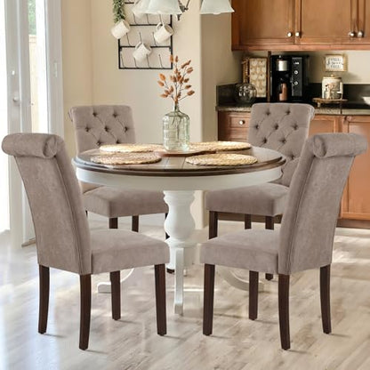 COLAMY Button Tufted Dining Chairs Set of 2, Parsons Upholstered Fabric Dining Room Chair Kitchen Chairs with Wood Legs and Padded Seat, Taupe - color: Taupe, size: set of 2