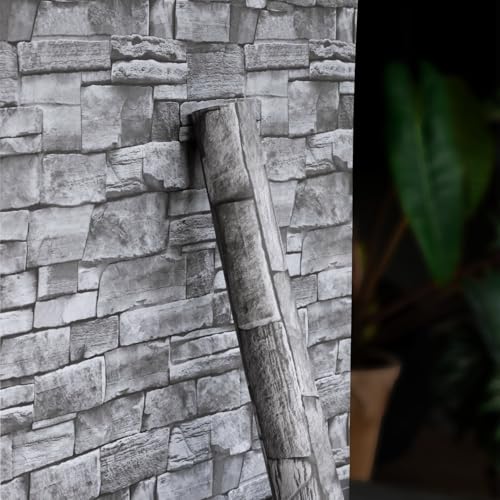 Grey Peel and Stick Brick Wallpaper Faux 3D Stone Pattern, 17.7"x118" - size: 17.7" x 118"