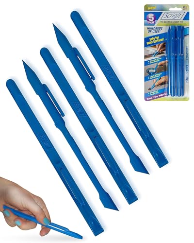 Scrigit Scraper No-Scratch Plastic Scraper Tool, 5 Pack - The Handy Multi-Use Scraping Tool for Removing Food, Labels, Stickers, Paint, Grease - Easy to Hold, Reaches Tight Spaces and Crevices - size: 5 Pack
