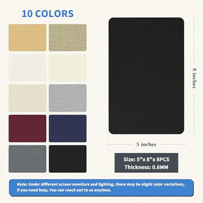 KING MOUNTAIN Canvas Repair Patch 5×8 Inch 8 Pcs Self-Adhesive Waterproof Fabric Patch for Sofas, Tents, Furniture,Tote Bags, Car Seats (Black) - color: Black, size: Canvas-5"W×8"L